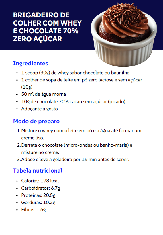 Exemplo de receita do e-book: Brigadeiro de colher com whey